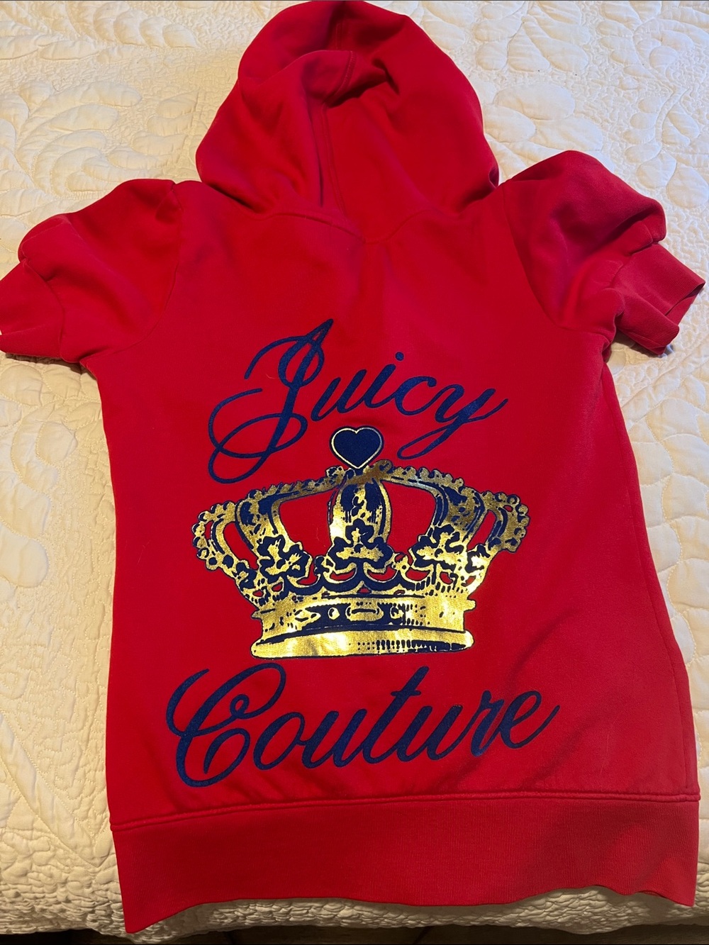 Juicy Couture Red Short-Sleeve Hoodie with Gold Crown Graphic
